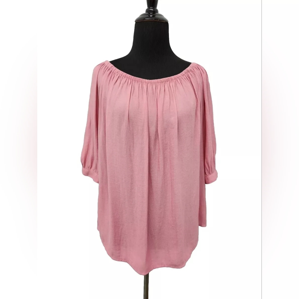 GAP Women's Dusty Pink Drapey Off-Shoulder Elbow Sleeves Peasant Blouse Top- XL - Picture 2 of 15